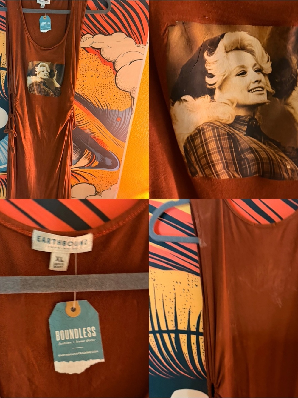 NWT CUSTOM EARTHBOUND DOLLY PARTON HORSE BOHO RUST DRESS XL